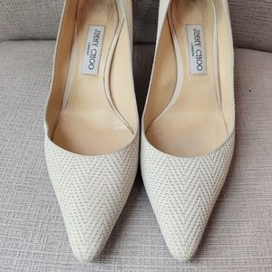 Jimmy Choo Romy 60,  size 40, White Herringbone Pumps